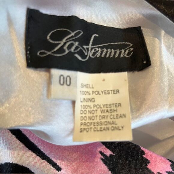 La Femme Formal Gown Sequin Strappy Animal Print Sexy Black White Pink Size 00 - Picture 9 of 16